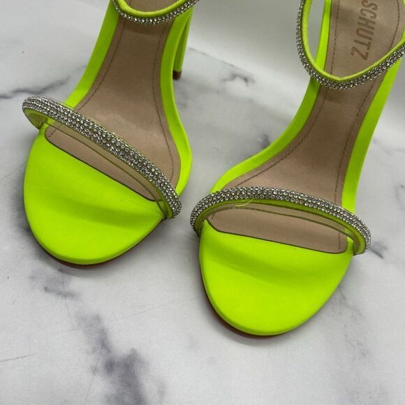 NEW Schutz Shoes Womens 8.5 Fabienne Neon Green Crystal Stiletto Heel Pumps 80's - Picture 5 of 12